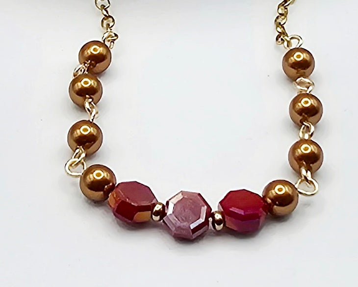 Gold Pearl and Red Crystal Choker