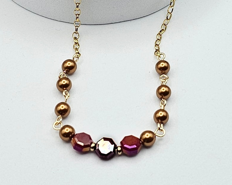 Gold Pearl and Red Crystal Choker