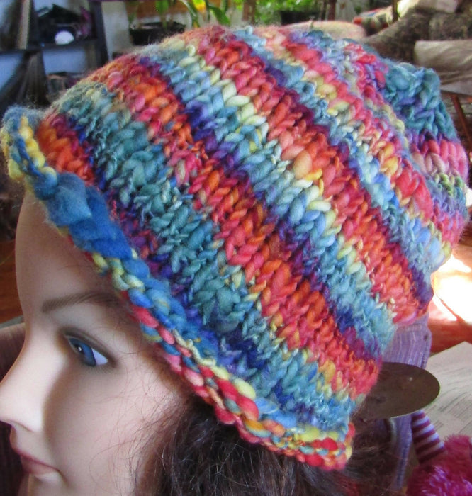 Handspun Rainbow Striped knit Hat