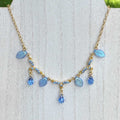Blue Sapphire Crystal Leaf Necklace, 16 Inches Long