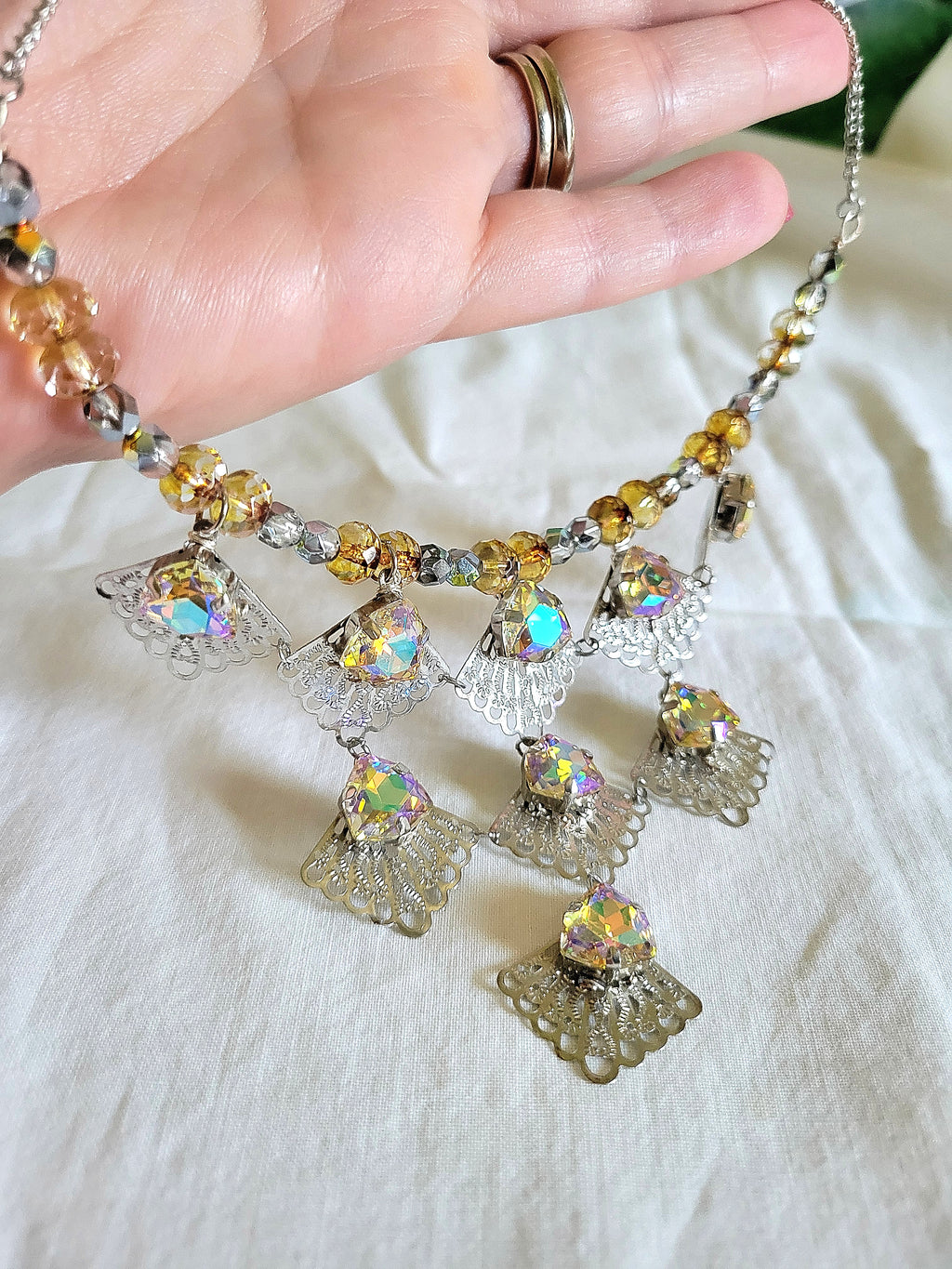Silver Victorian Fan Collar Necklace