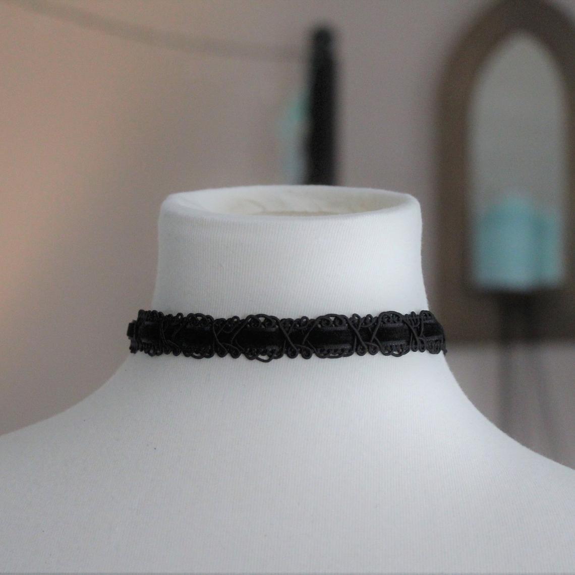 Black Velvet Choker. Lovely adjustable choker with lobster claw clasp. 13.5-15.5 inch long × 5/8 inch wide