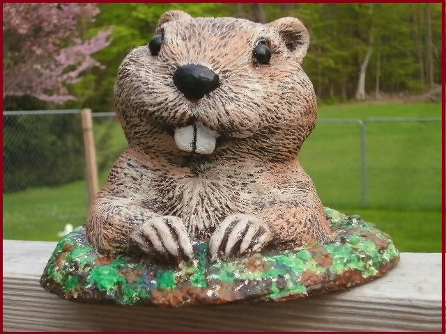 Whimsical Groundhog Concrete 7.75 x 7.75 x 5.5" High