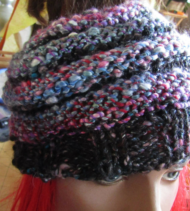 Bobble Ridge Hat Handspun Wool/Tencel Handknit OOAK