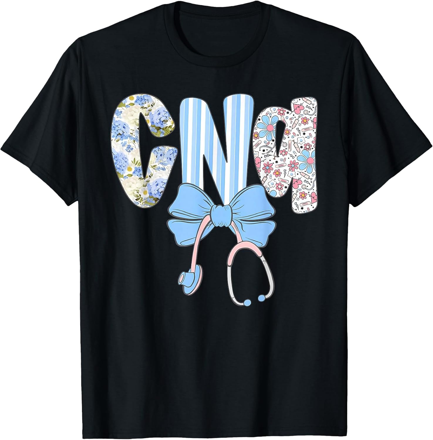 Coquette CNA Nurse Blue Floral Stethoscope Bow Cute Nurse T-Shirt Unisex T-shirt, Sweatshirt, Hoodie, Long Sleeve Tee