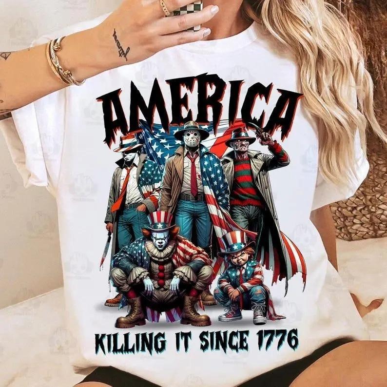 America Killing It Since 1776 T-Shirt, Horror Movie Fourth Of July, Horror Independence Day, 4th of July Tee, Patriotic Shirt, Gift for Men for Woman