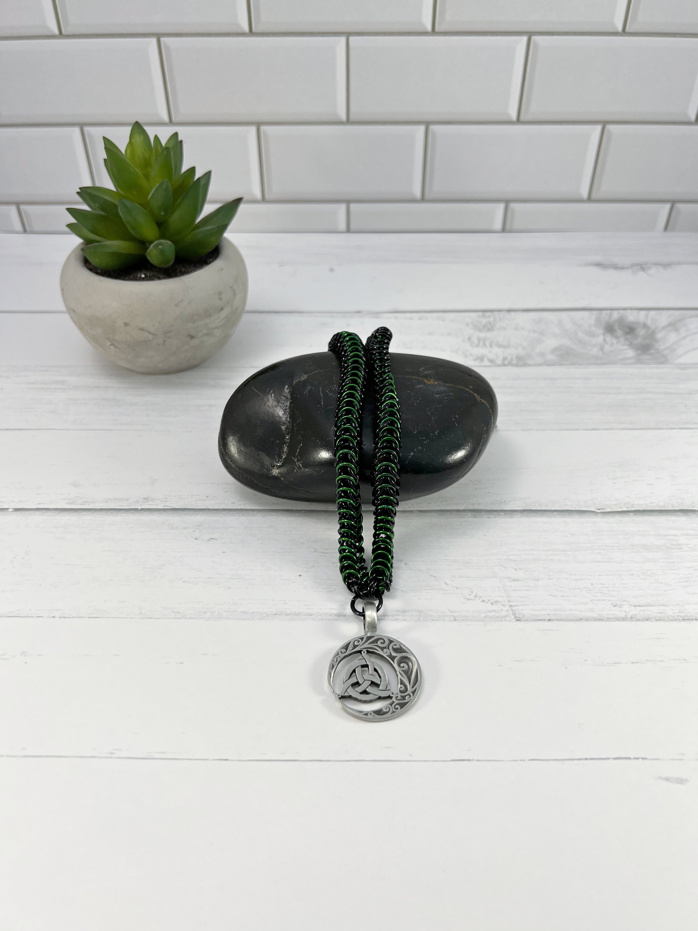 Triquetra and Moon Pendant Necklace, Box Chain, 18-26 Inch, Made to Order