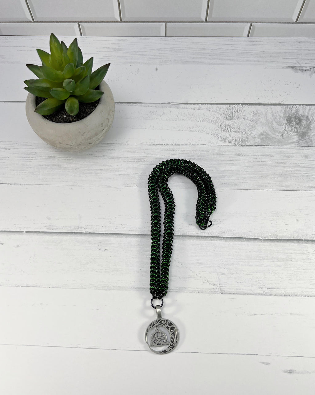 Triquetra and Moon Pendant Necklace, Box Chain, 18-26 Inch, Made to Order