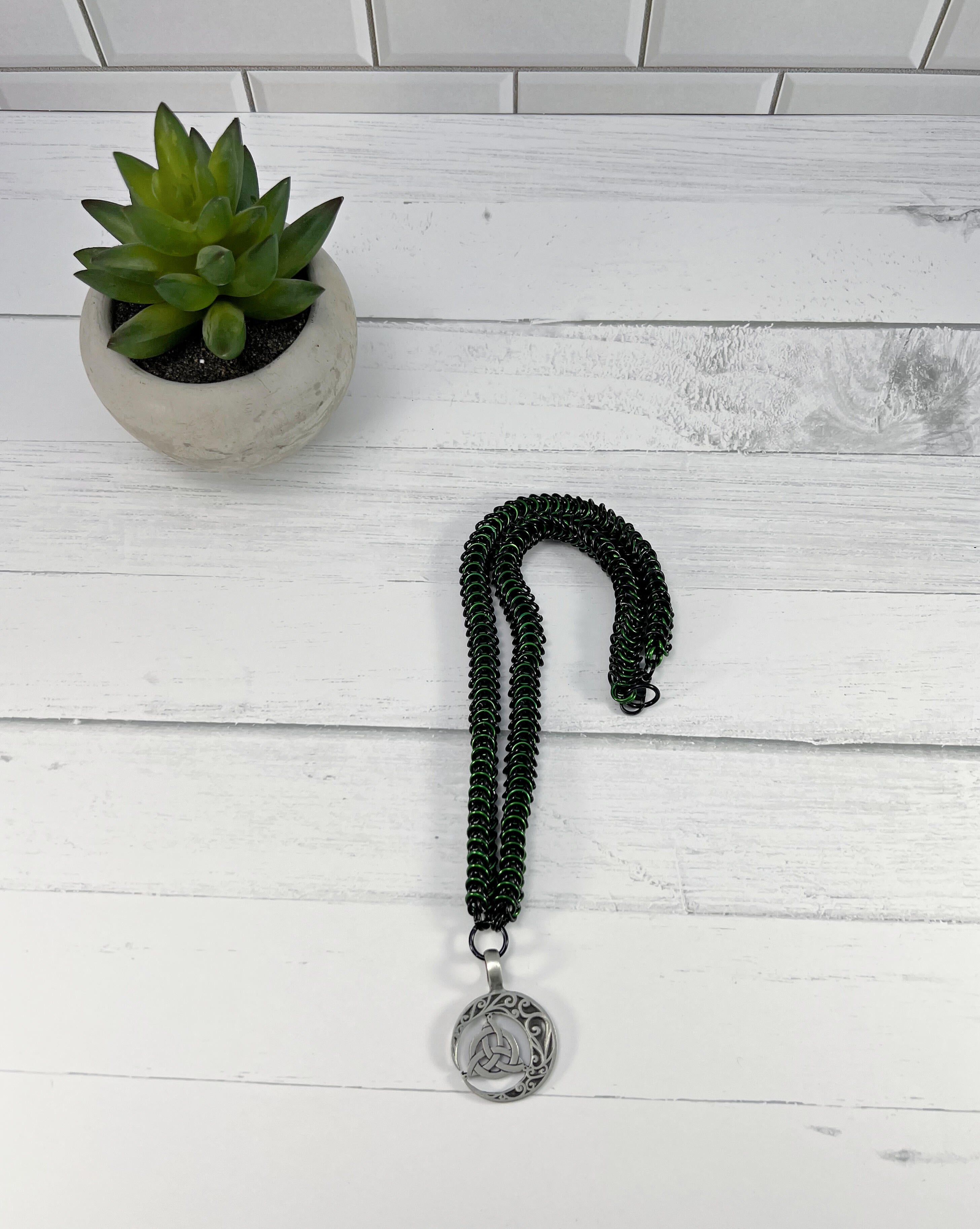 Triquetra and Moon Pendant Necklace, Box Chain, 18-26 Inch, Made to Order