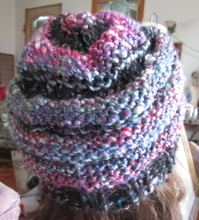 Bobble Ridge Hat Handspun Wool/Tencel Handknit OOAK