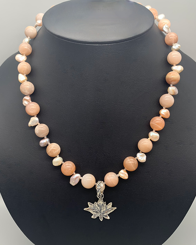 Necklace set | Moonstone freshwater pearls rutilated quartz spacers sterling lotus pendant sterling solstice clasp