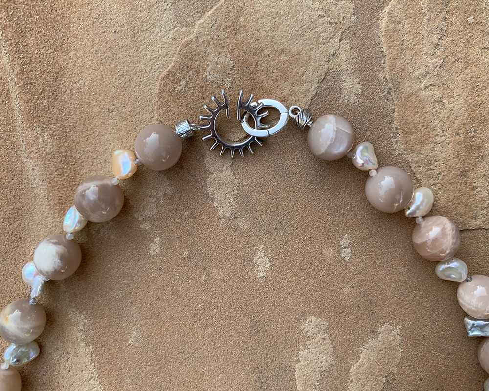 Necklace set | Moonstone freshwater pearls rutilated quartz spacers sterling lotus pendant sterling solstice clasp
