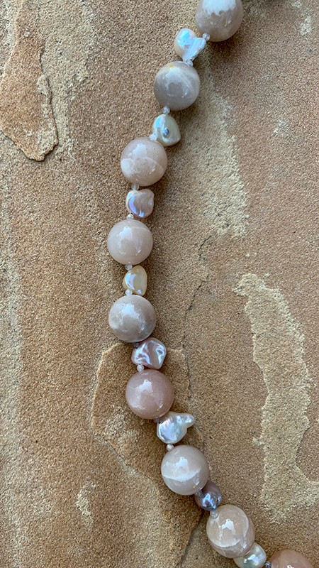 Necklace set | Moonstone freshwater pearls rutilated quartz spacers sterling lotus pendant sterling solstice clasp