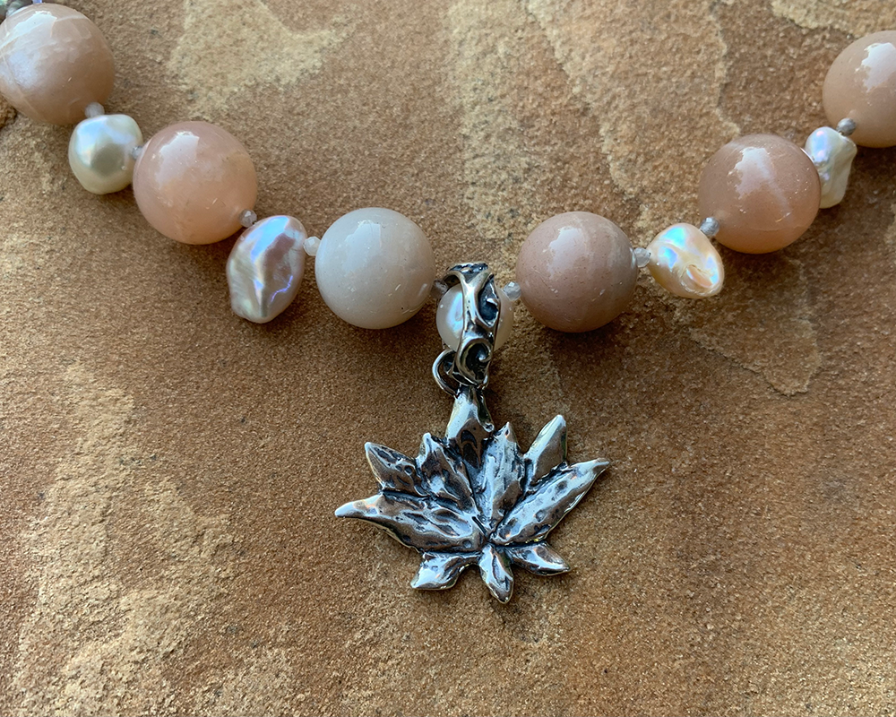 Necklace set | Moonstone freshwater pearls rutilated quartz spacers sterling lotus pendant sterling solstice clasp