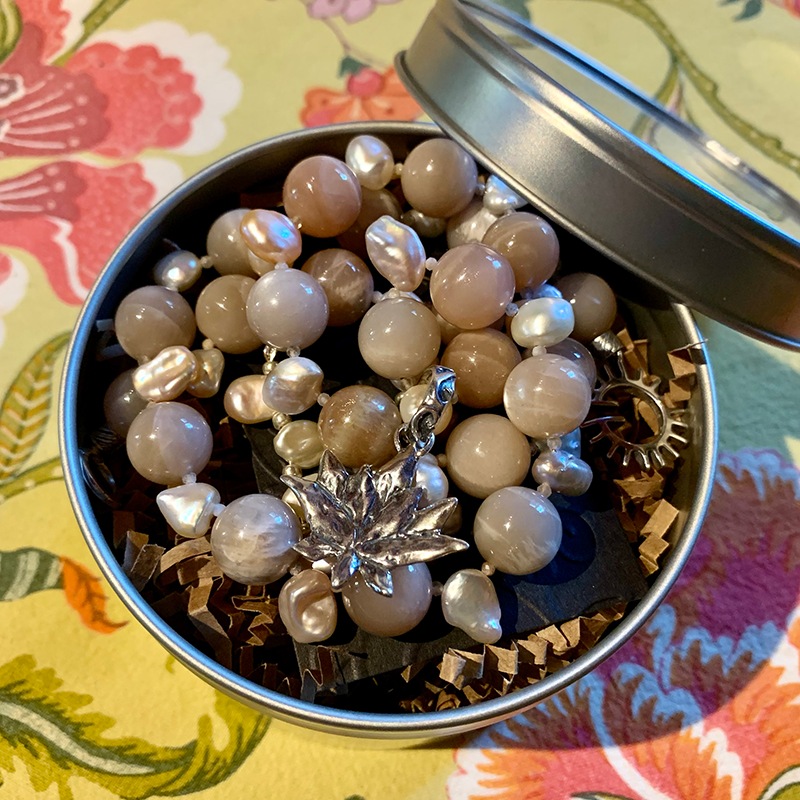 Necklace set | Moonstone freshwater pearls rutilated quartz spacers sterling lotus pendant sterling solstice clasp