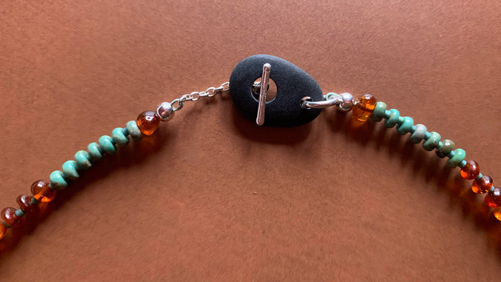 Necklace set | aquamarine nuggets beach pebbles amber nuggets turquoise rondelles river stone toggle clasp turquoise