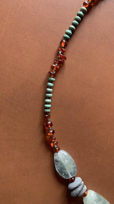 Necklace set | aquamarine nuggets beach pebbles amber nuggets turquoise rondelles river stone toggle clasp turquoise