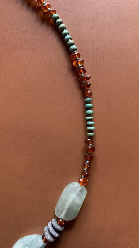 Necklace set | aquamarine nuggets beach pebbles amber nuggets turquoise rondelles river stone toggle clasp turquoise