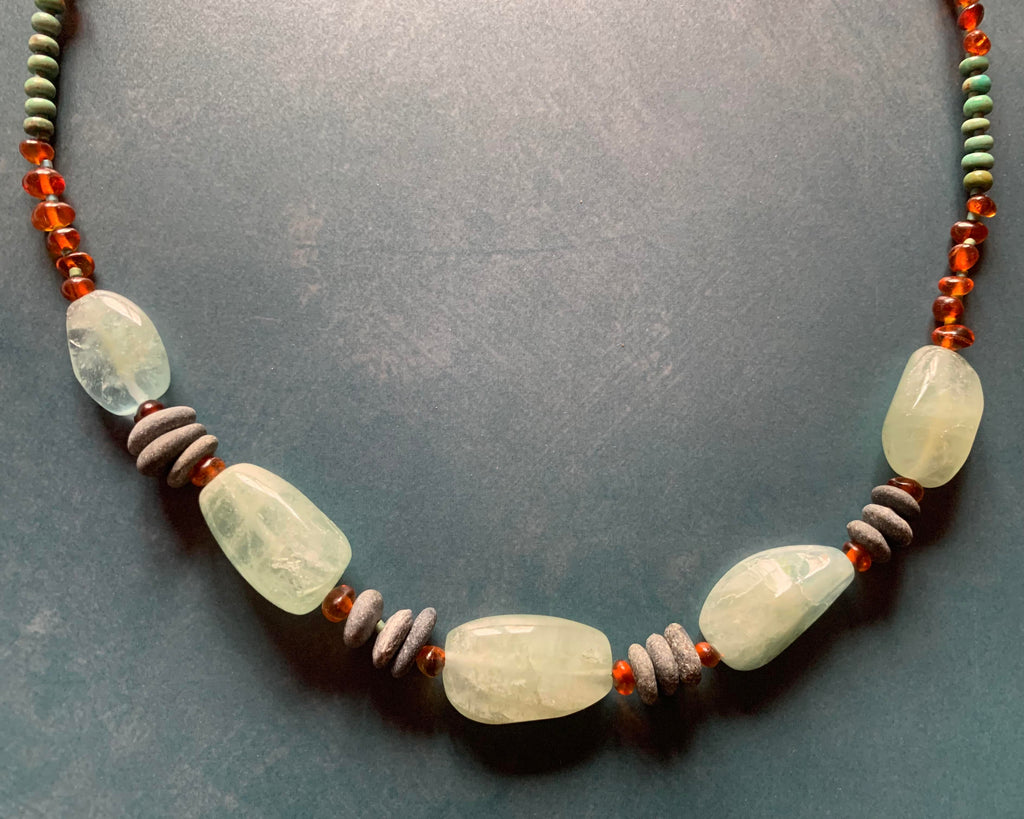 Necklace set | aquamarine nuggets beach pebbles amber nuggets turquoise rondelles river stone toggle clasp turquoise