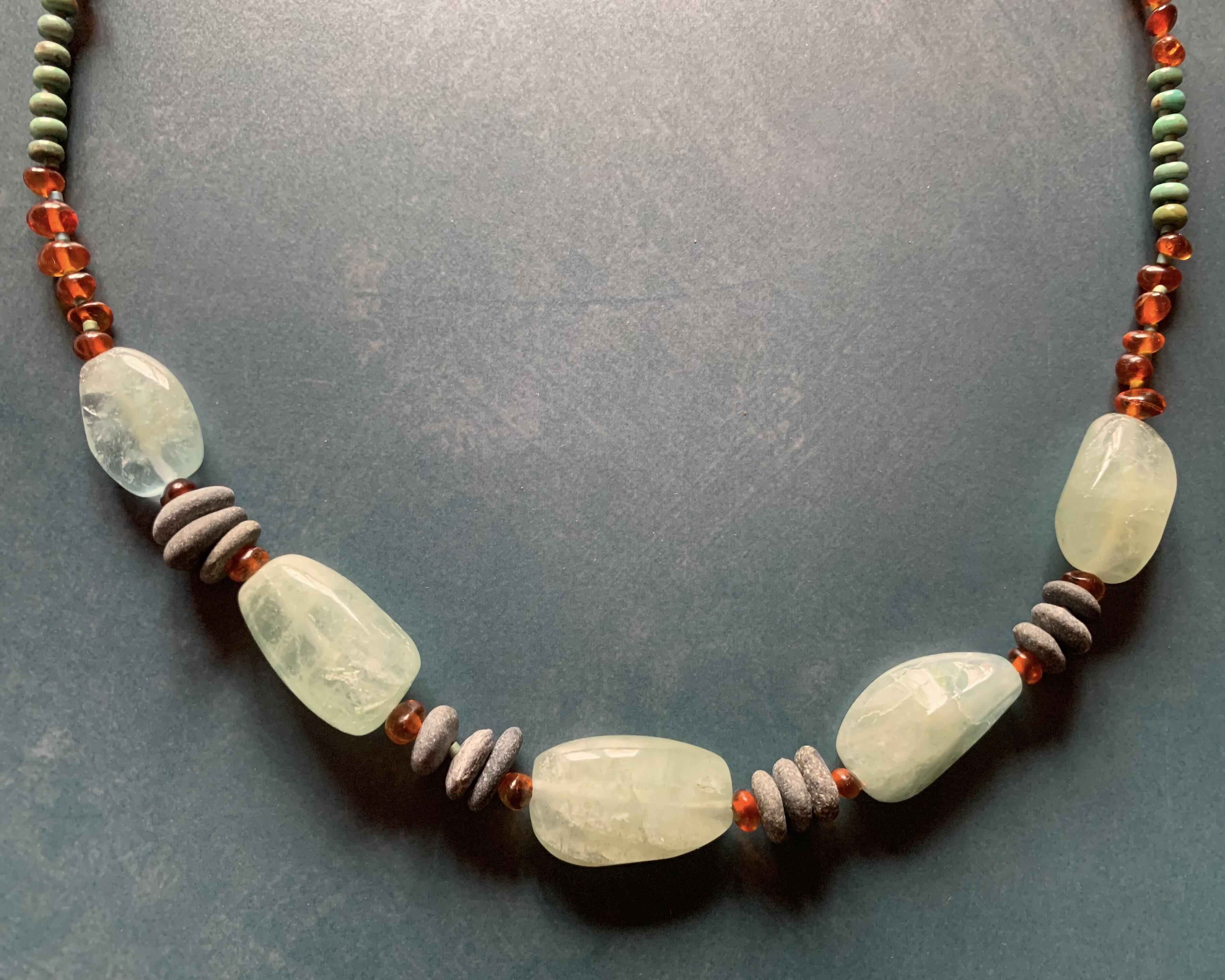 Necklace set | aquamarine nuggets beach pebbles amber nuggets turquoise rondelles river stone toggle clasp turquoise