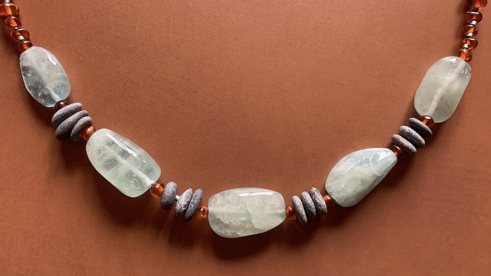 Necklace set | aquamarine nuggets beach pebbles amber nuggets turquoise rondelles river stone toggle clasp turquoise