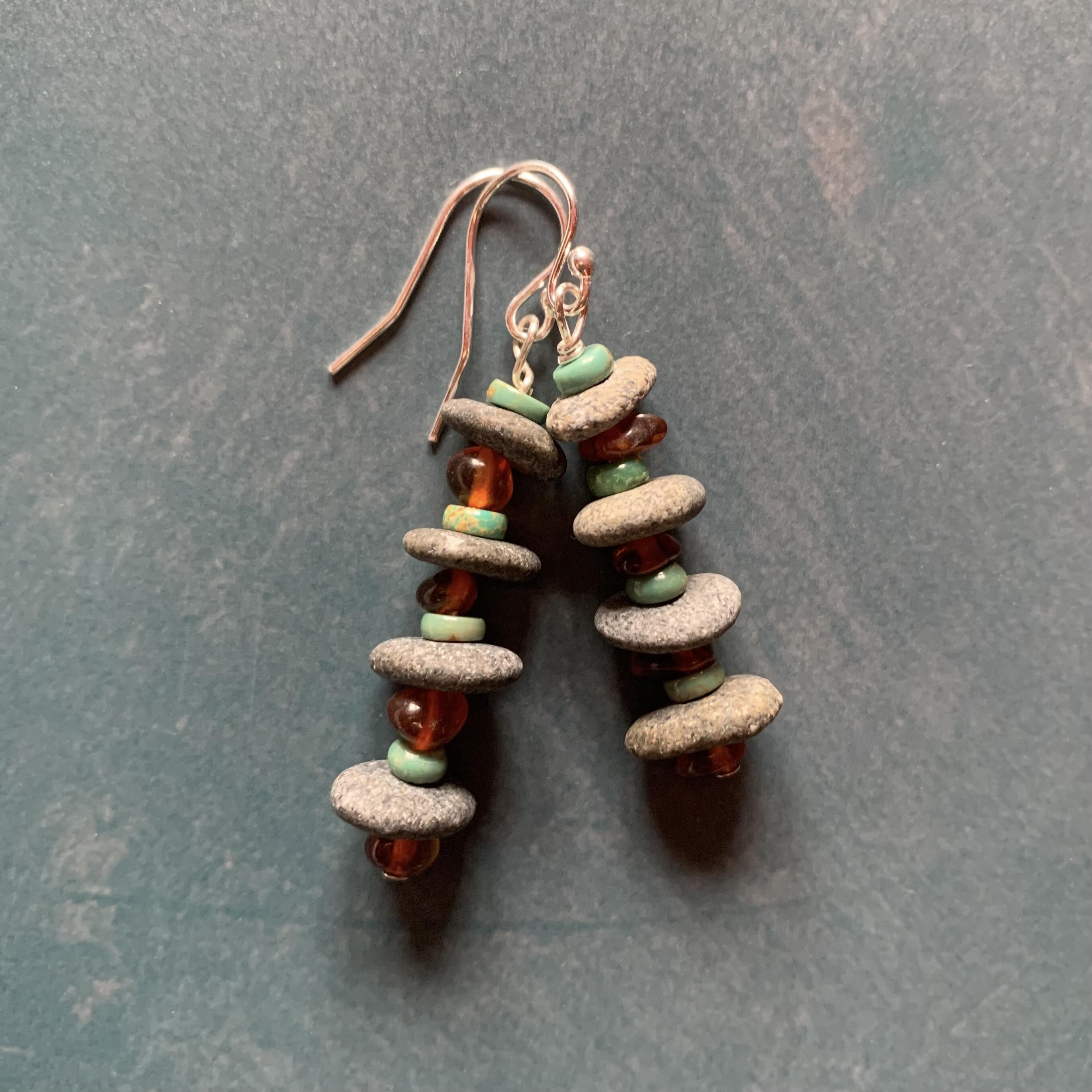 Necklace set | aquamarine nuggets beach pebbles amber nuggets turquoise rondelles river stone toggle clasp turquoise
