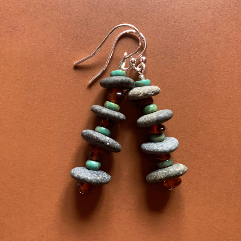 Necklace set | aquamarine nuggets beach pebbles amber nuggets turquoise rondelles river stone toggle clasp turquoise