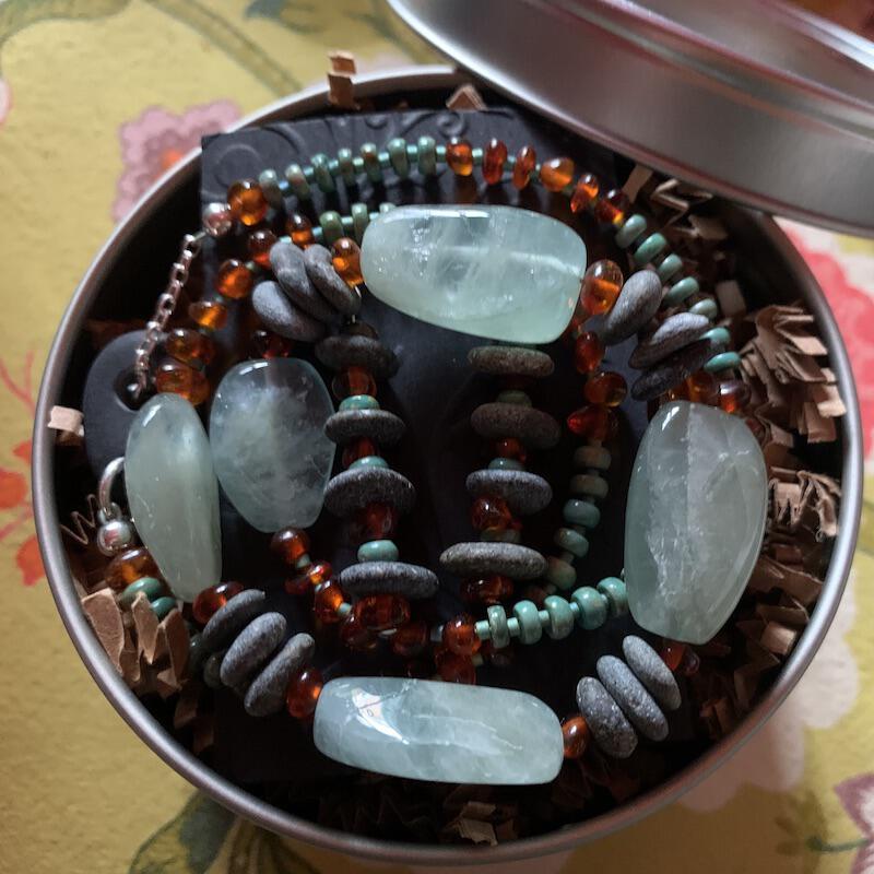 Necklace set | aquamarine nuggets beach pebbles amber nuggets turquoise rondelles river stone toggle clasp turquoise