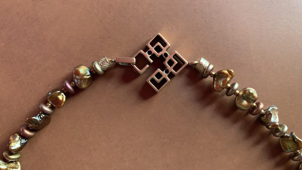Necklace set | artisan lampwork beads, cornflake freshwater pearls, citrine nuggets, bronze puzzle clasp