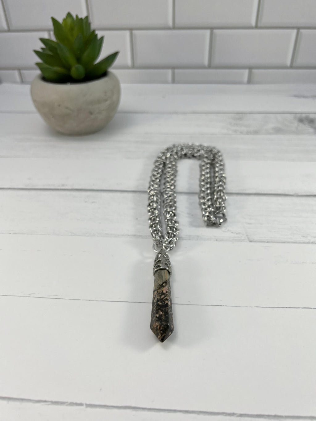Jasper Pendant Necklace, Elfweave Chainmaille, 18-26 Inch