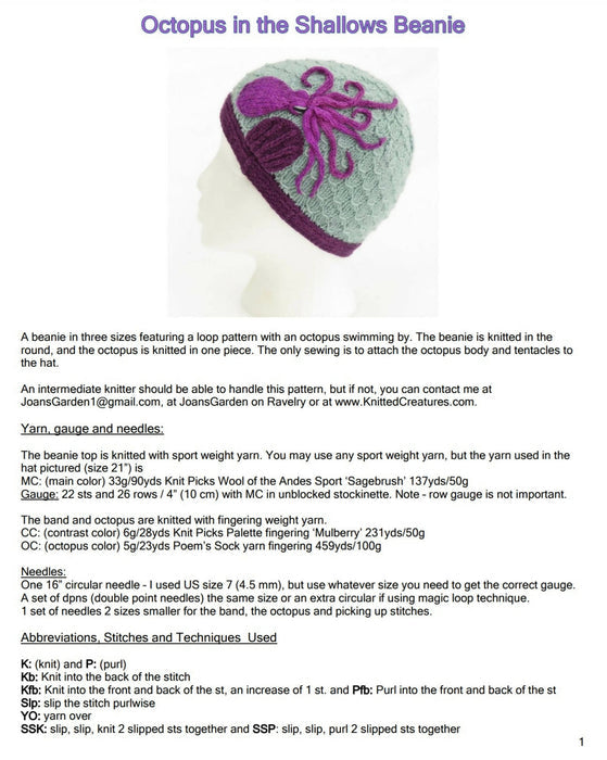 Knitting pattern - Octopus in the Shallows beanie