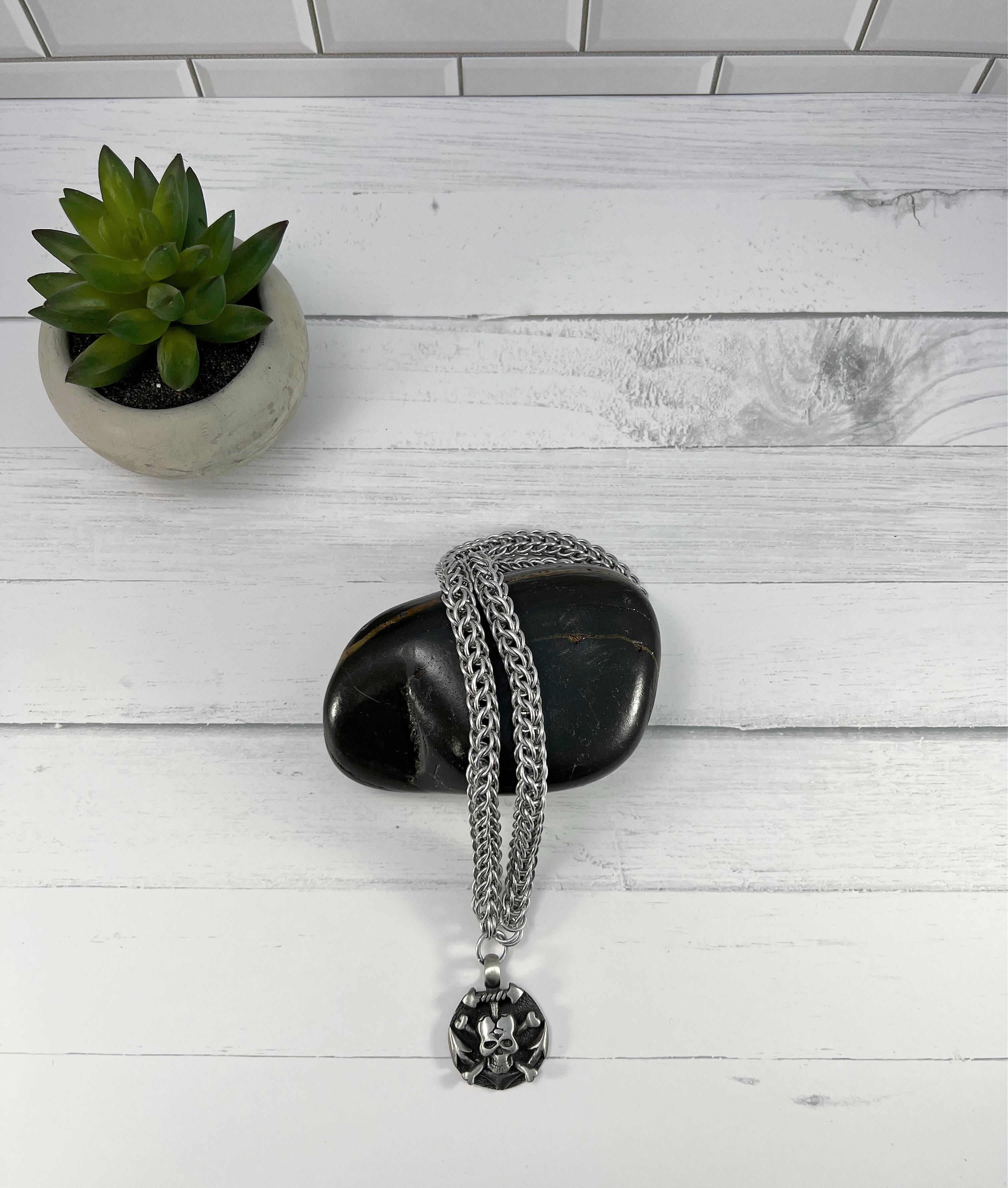 Skull Pendant Necklace, Full Persian Chainmaille, 18-26 Inch