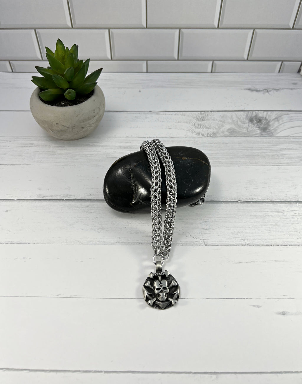 Skull Pendant Necklace, Full Persian Chainmaille, 18-26 Inch