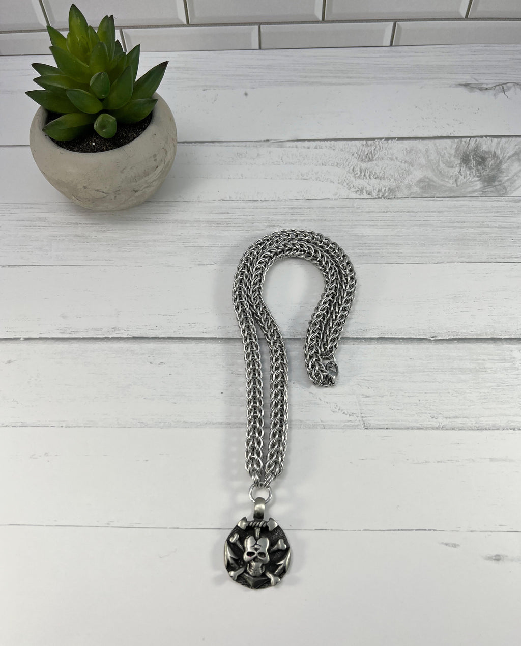 Skull Pendant Necklace, Full Persian Chainmaille, 18-26 Inch
