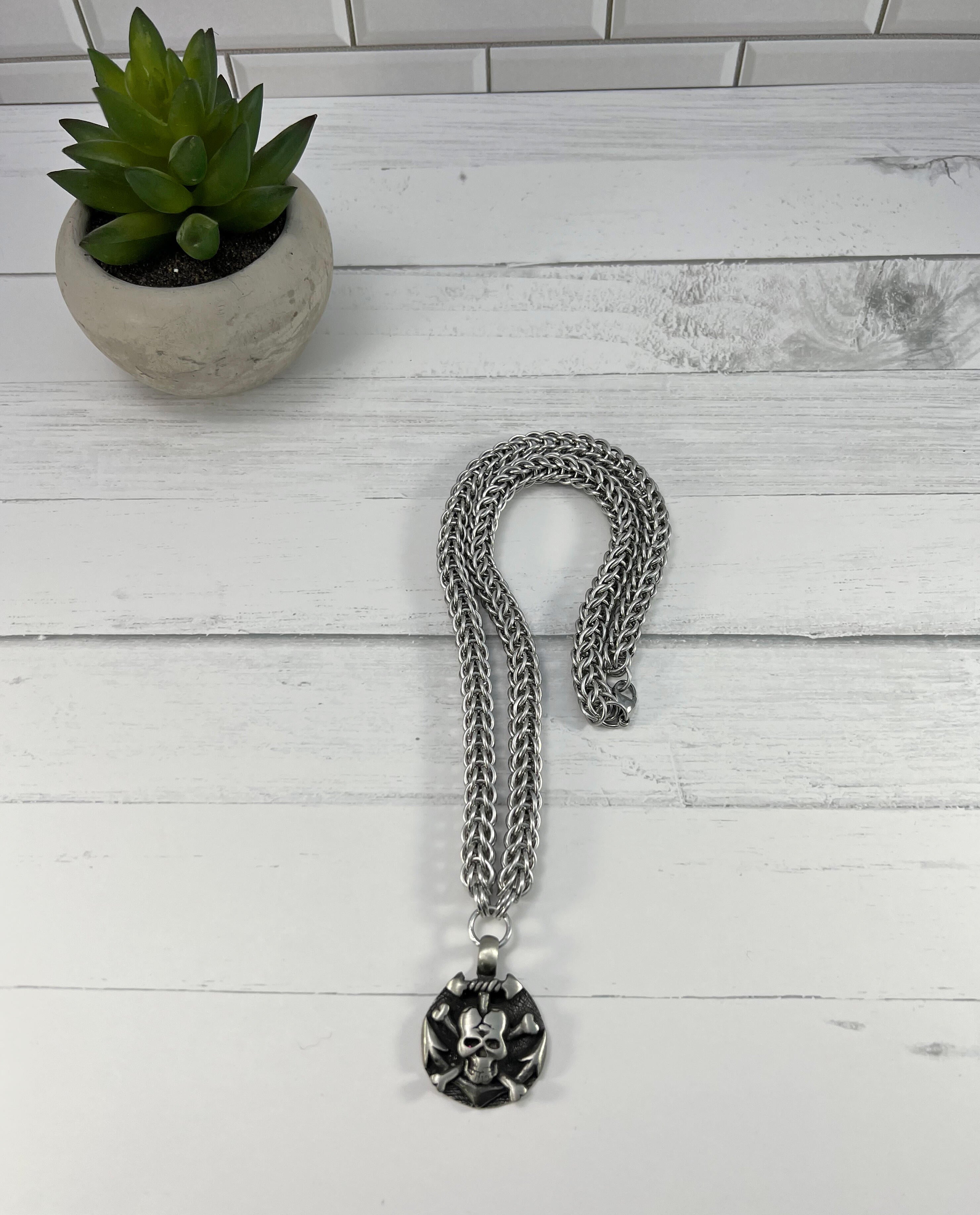 Skull Pendant Necklace, Full Persian Chainmaille, 18-26 Inch
