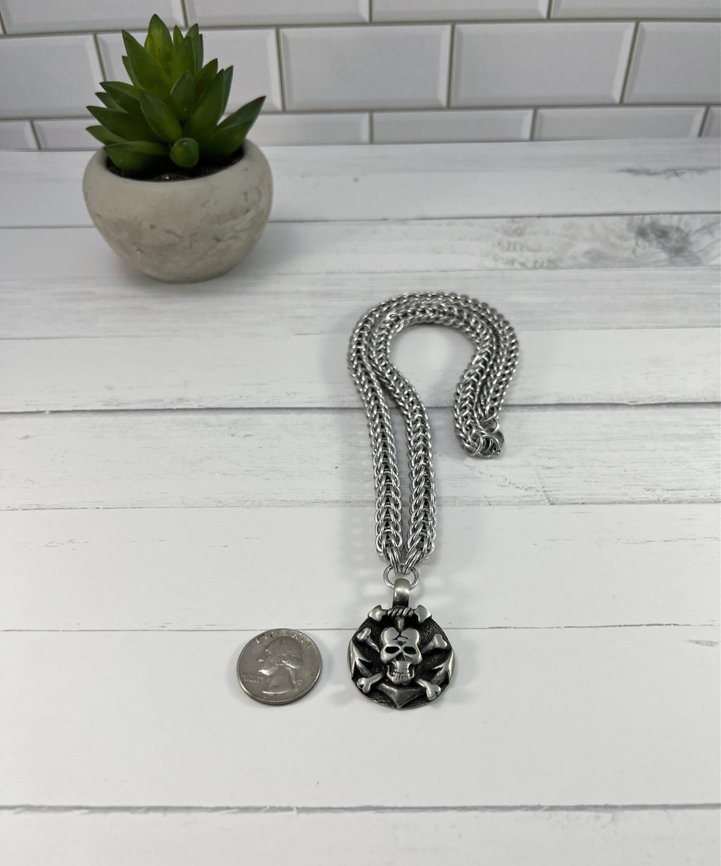 Skull Pendant Necklace, Full Persian Chainmaille, 18-26 Inch