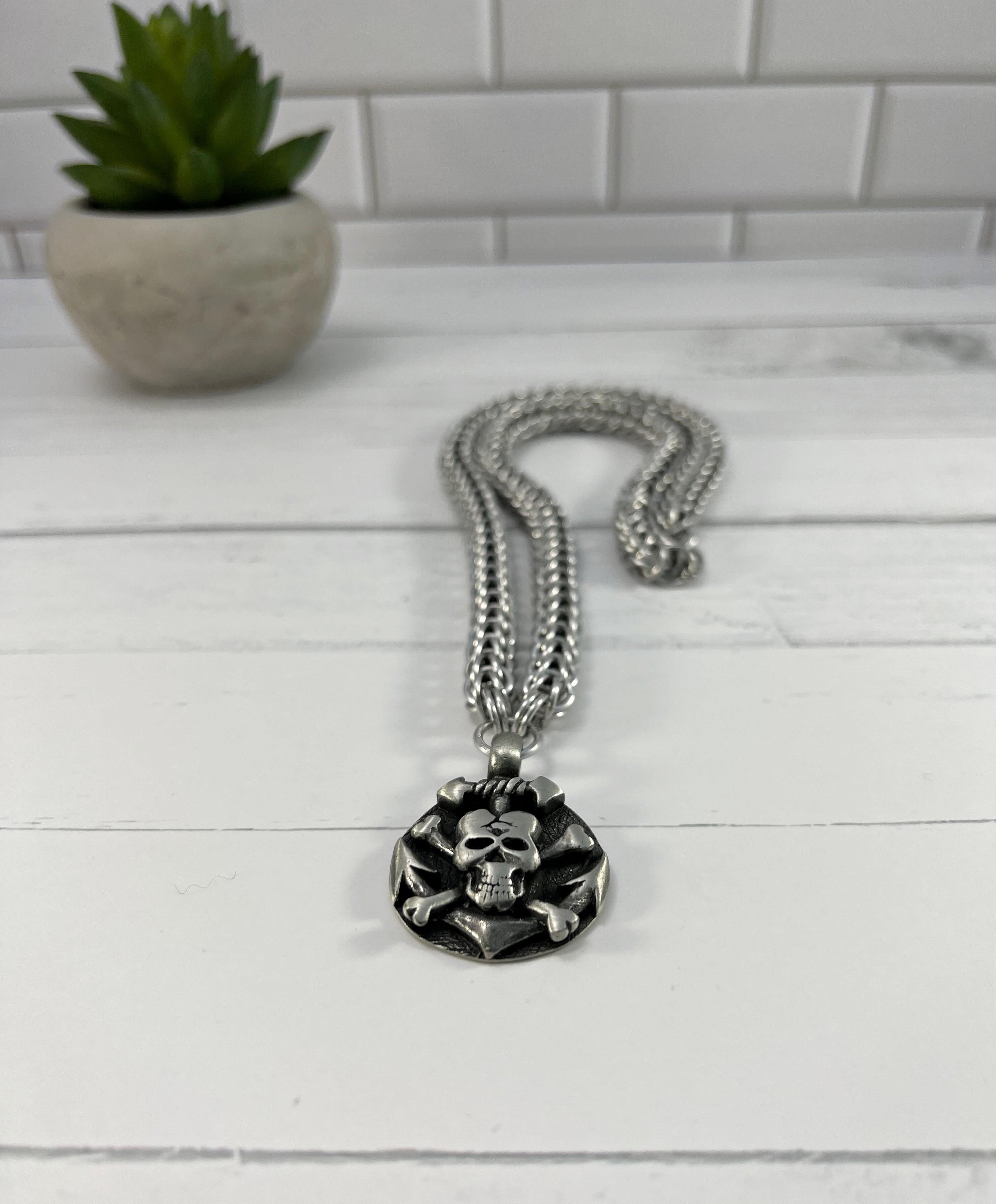 Skull Pendant Necklace, Full Persian Chainmaille, 18-26 Inch