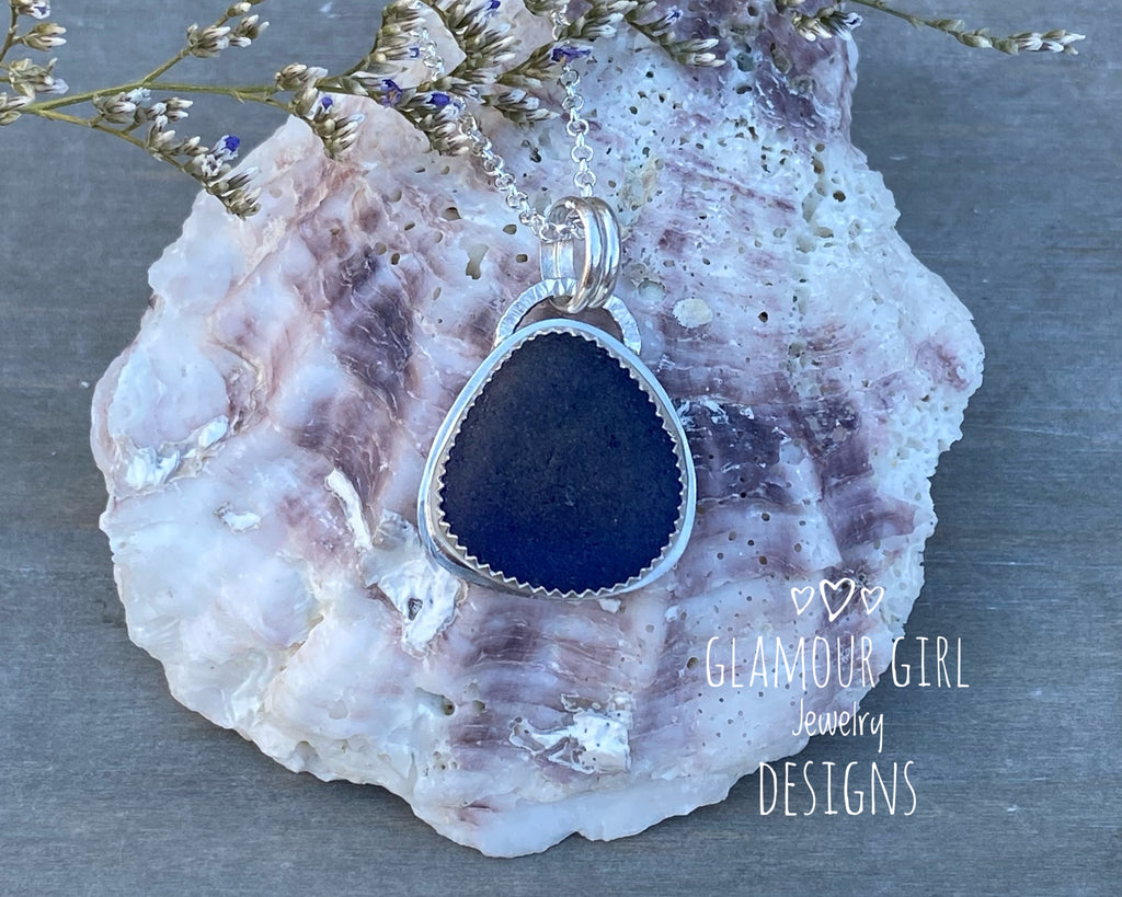 Blue Sea Glass Pendant Necklace