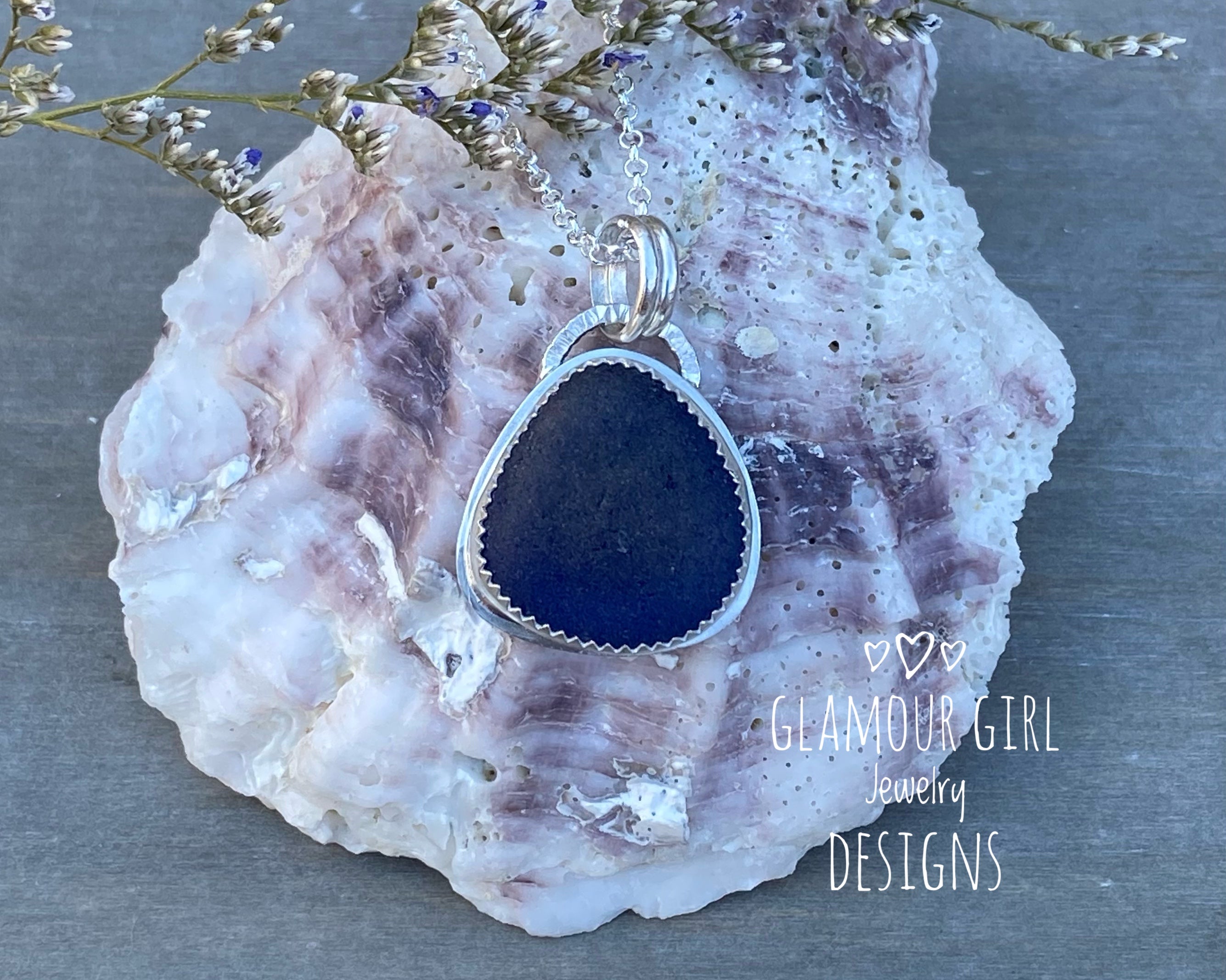 Blue Sea Glass Pendant Necklace