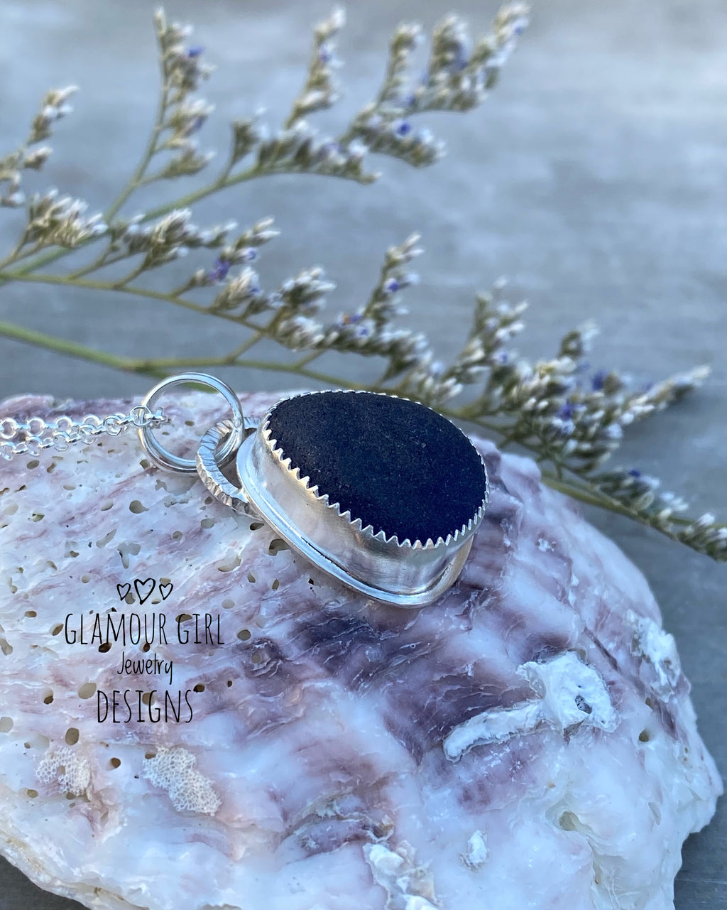 Blue Sea Glass Pendant Necklace