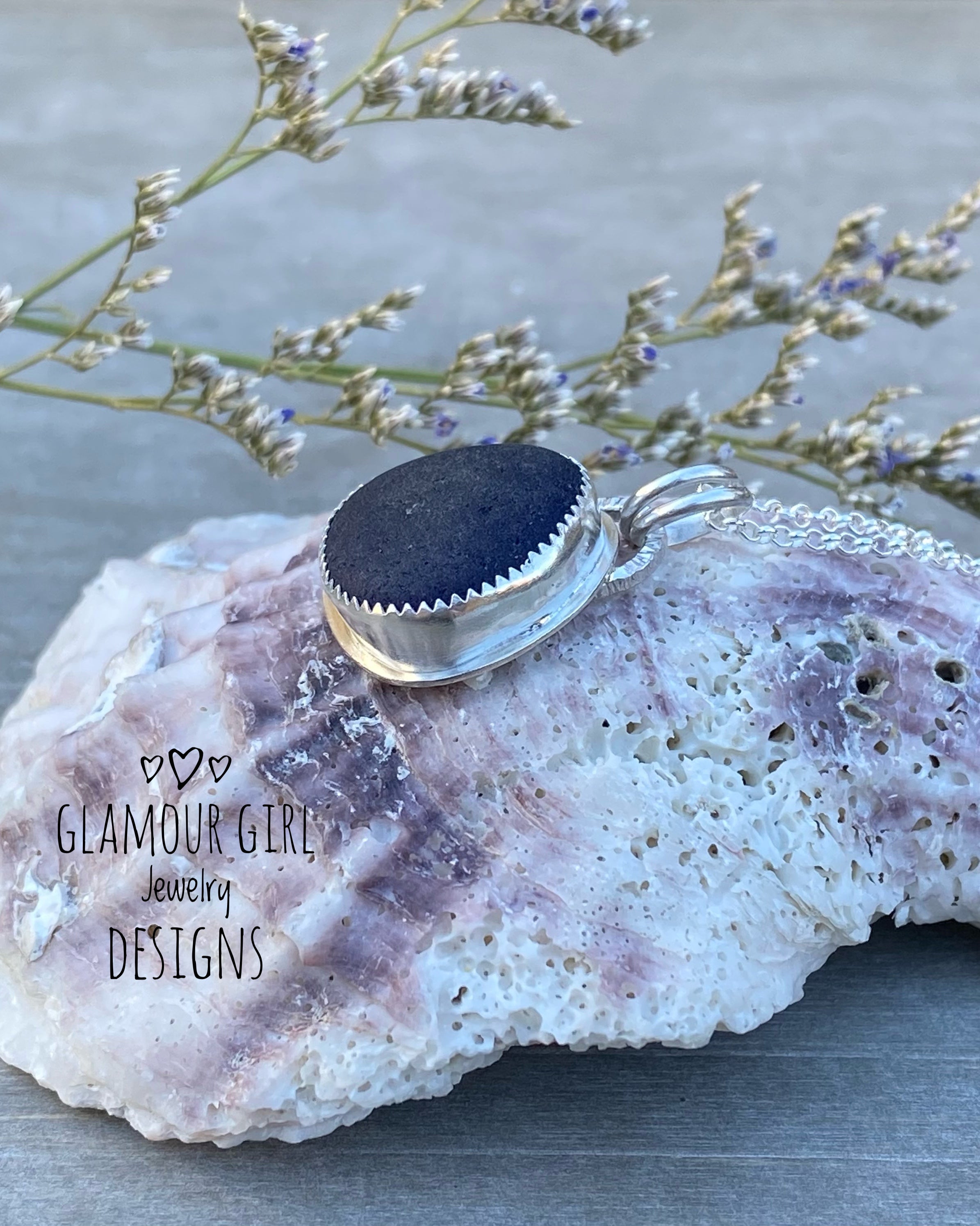 Blue Sea Glass Pendant Necklace