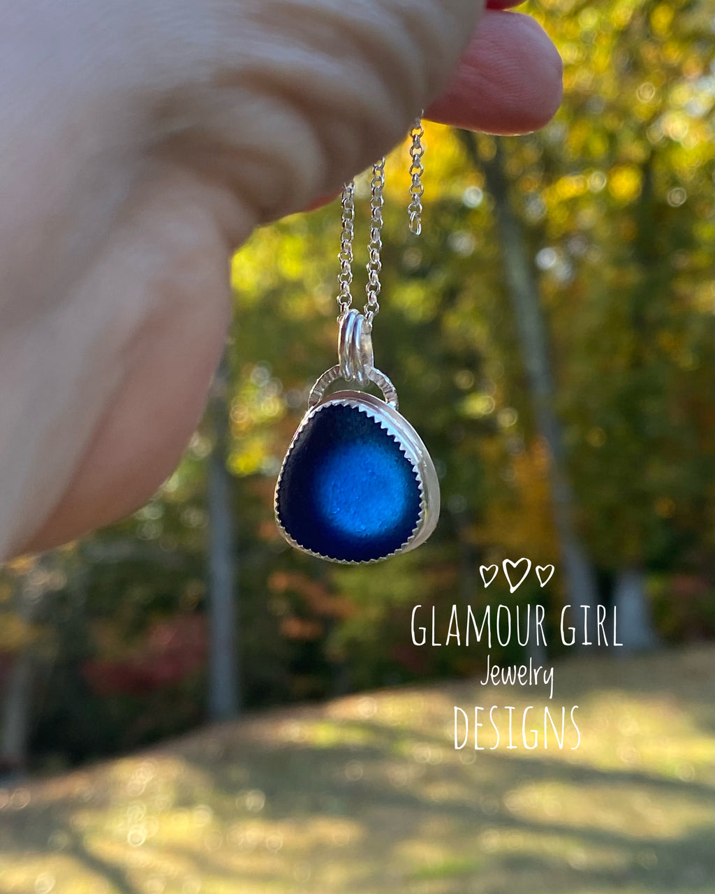 Blue Sea Glass Pendant Necklace