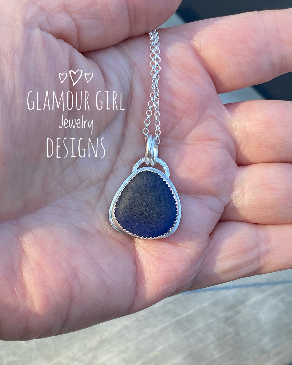 Blue Sea Glass Pendant Necklace