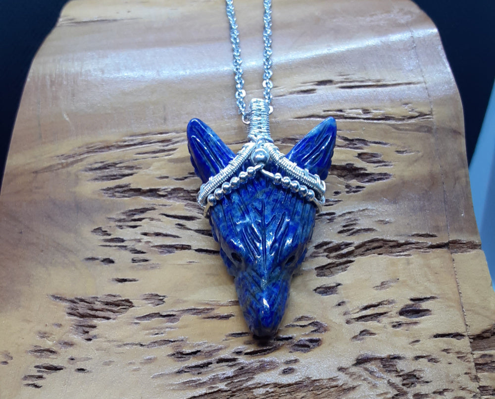 Lapis Wolf's Head Pendant
