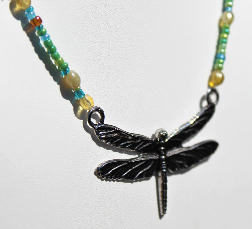 Beaded Dragonfly Necklace, Boho Dragonfly Necklace