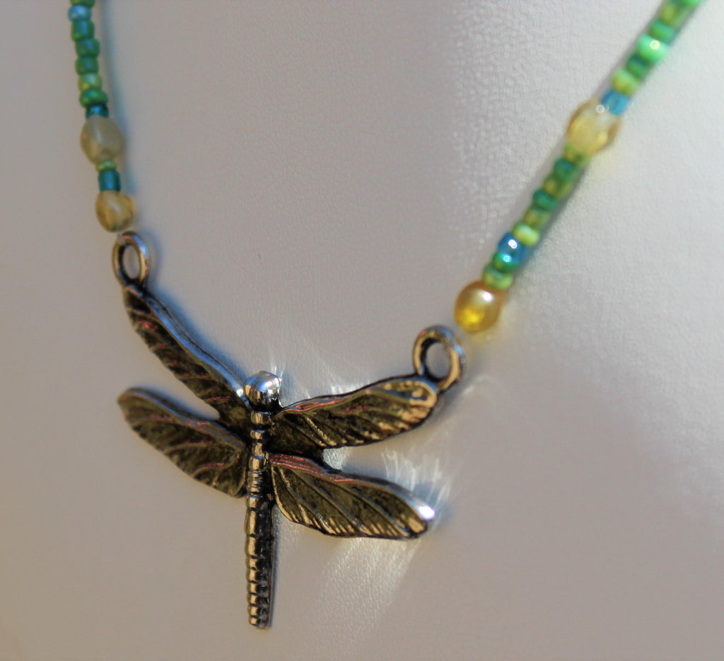 Beaded Dragonfly Necklace, Boho Dragonfly Necklace