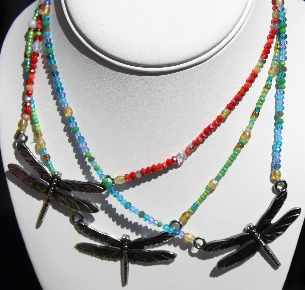 Beaded Dragonfly Necklace, Boho Dragonfly Necklace