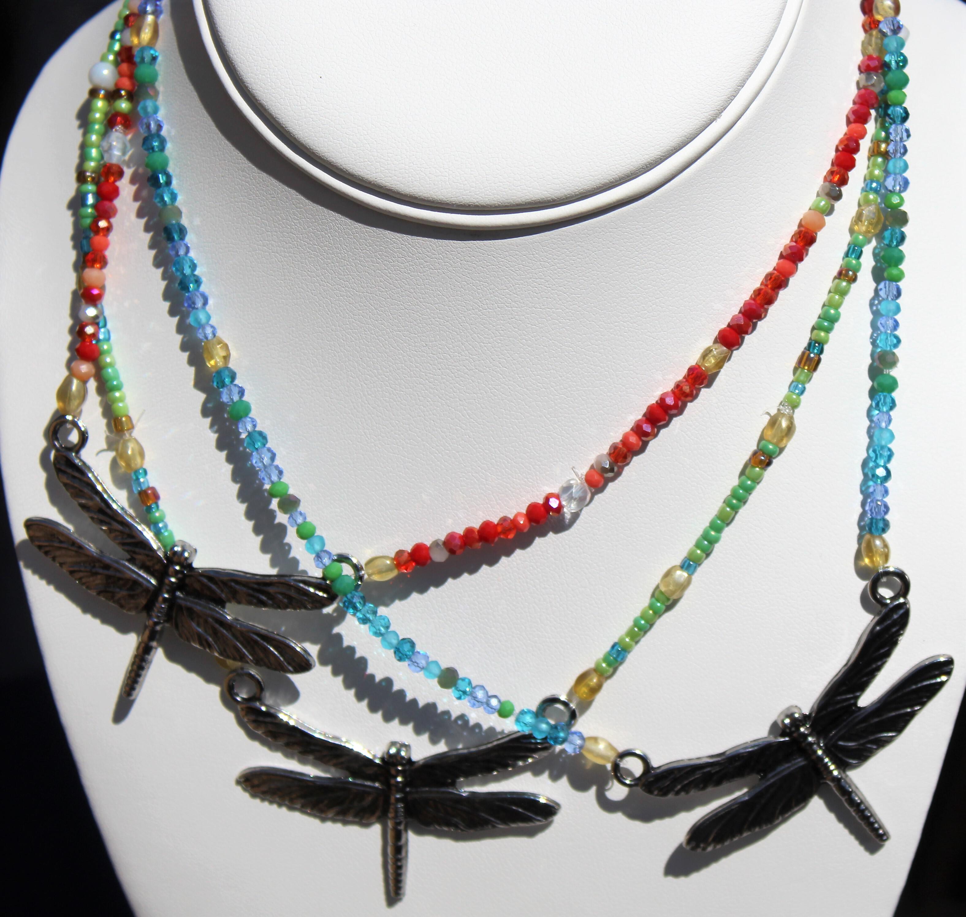 Beaded Dragonfly Necklace, Boho Dragonfly Necklace