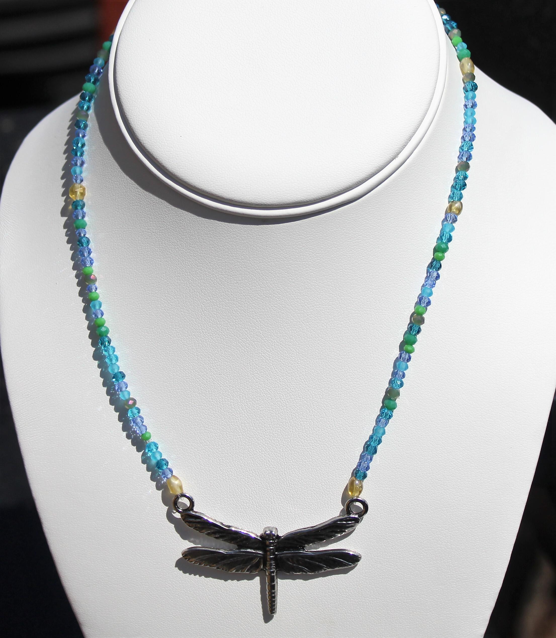 Beaded Dragonfly Necklace, Boho Dragonfly Necklace