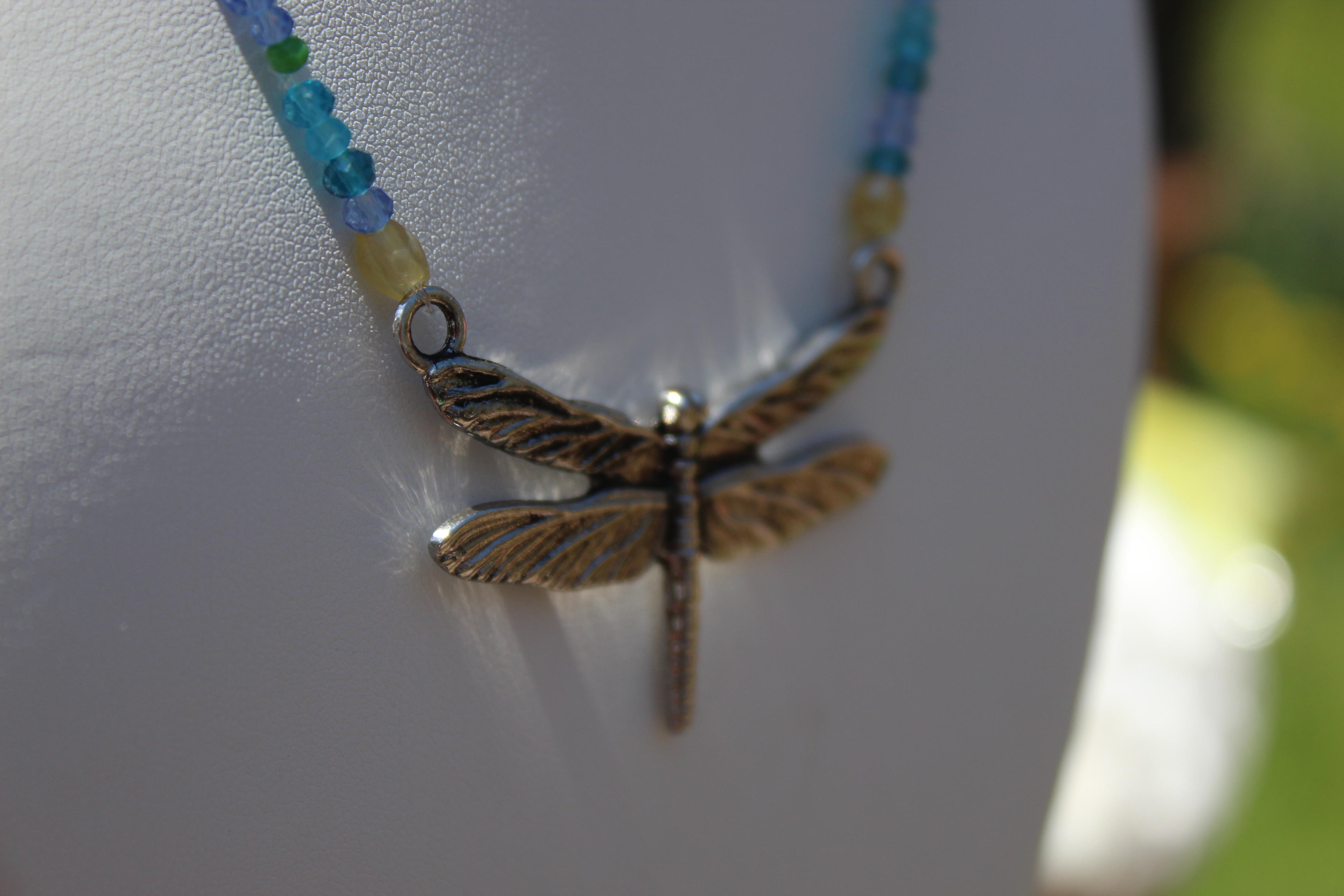 Beaded Dragonfly Necklace, Boho Dragonfly Necklace